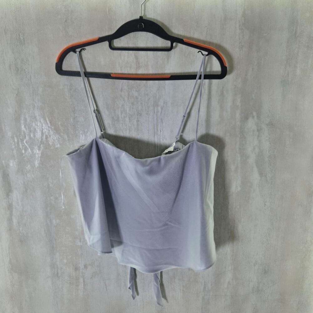 ASTR The Label Tank Womens Large Blue Silver Cowl Neck Camisole Top Tie Back